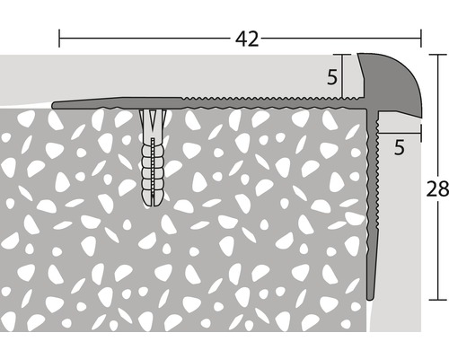 Traprandprofiel, aluminium/roestvrij staal, mat, geperforeerd, 42 x 28 x 2500 mm