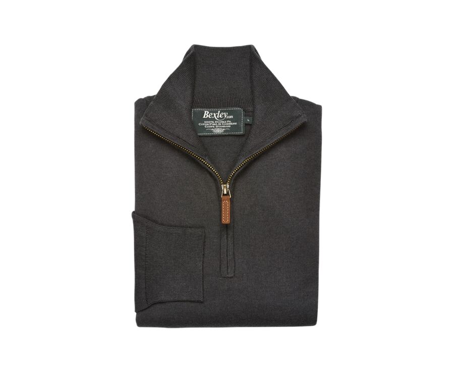 Pull fin homme coton/cachemire col zippé Gris Réglisse - VLAD