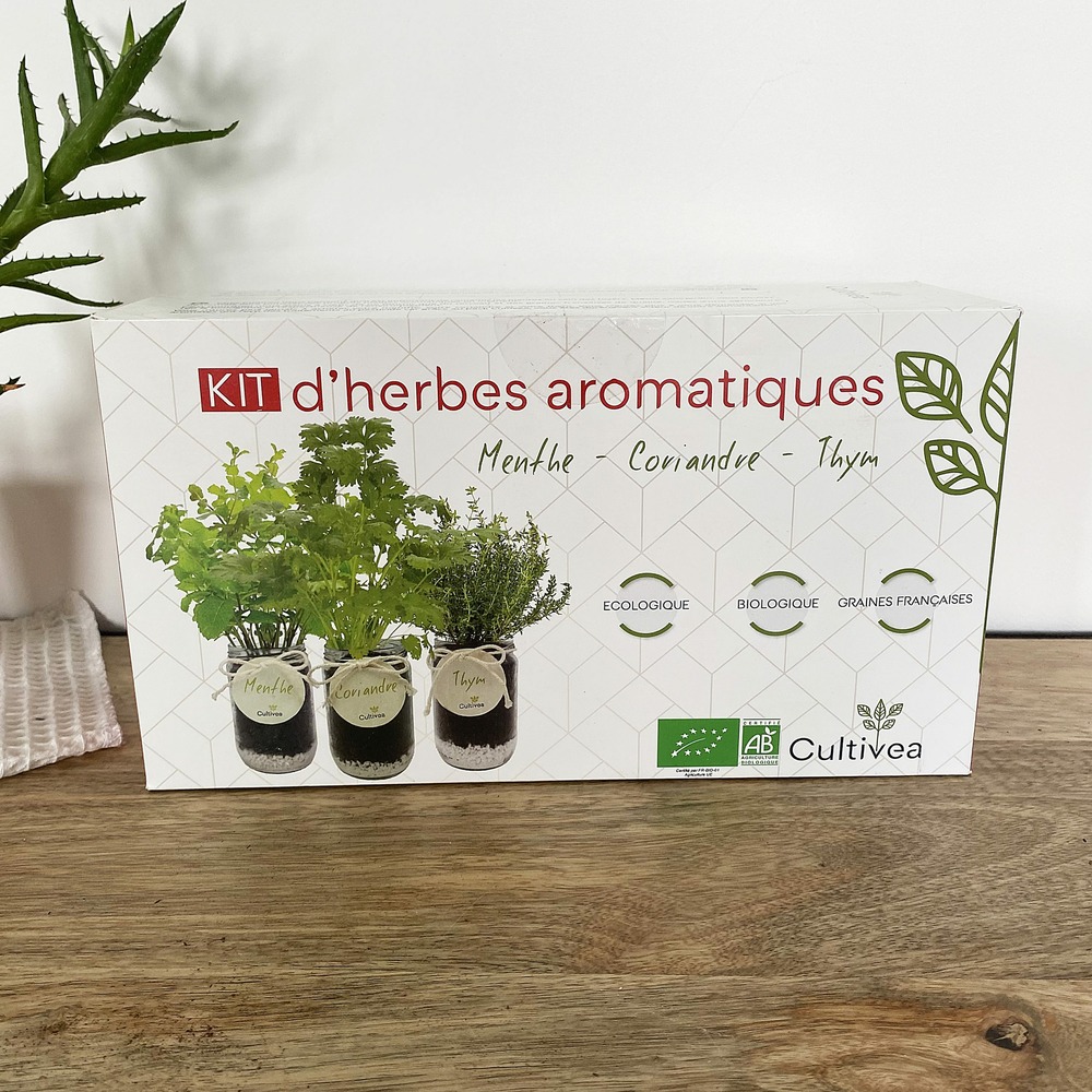 Kit d'herbes aromatiques bio – (menthe, coriandre, thym)