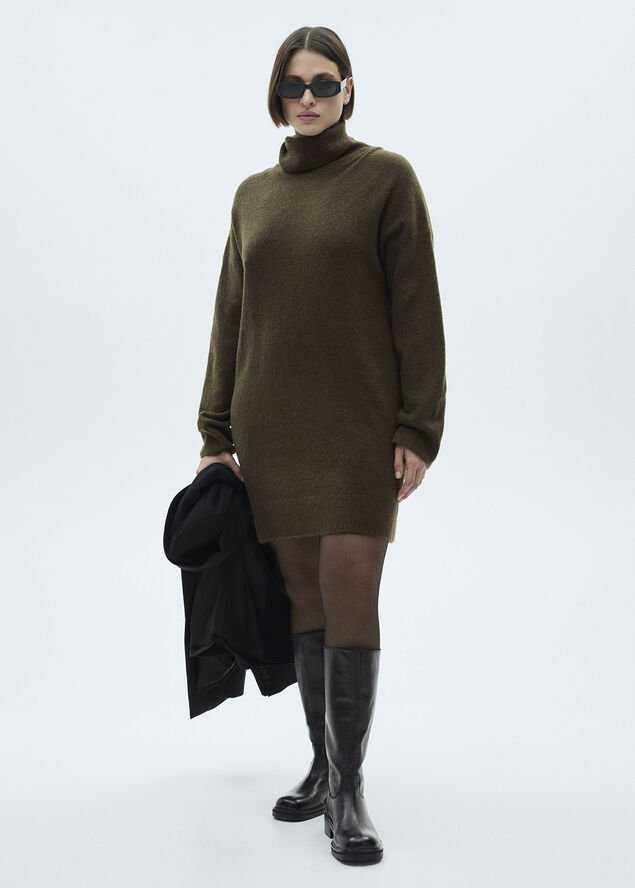 MANGO Short turtleneck knitted dress Beige - khaki