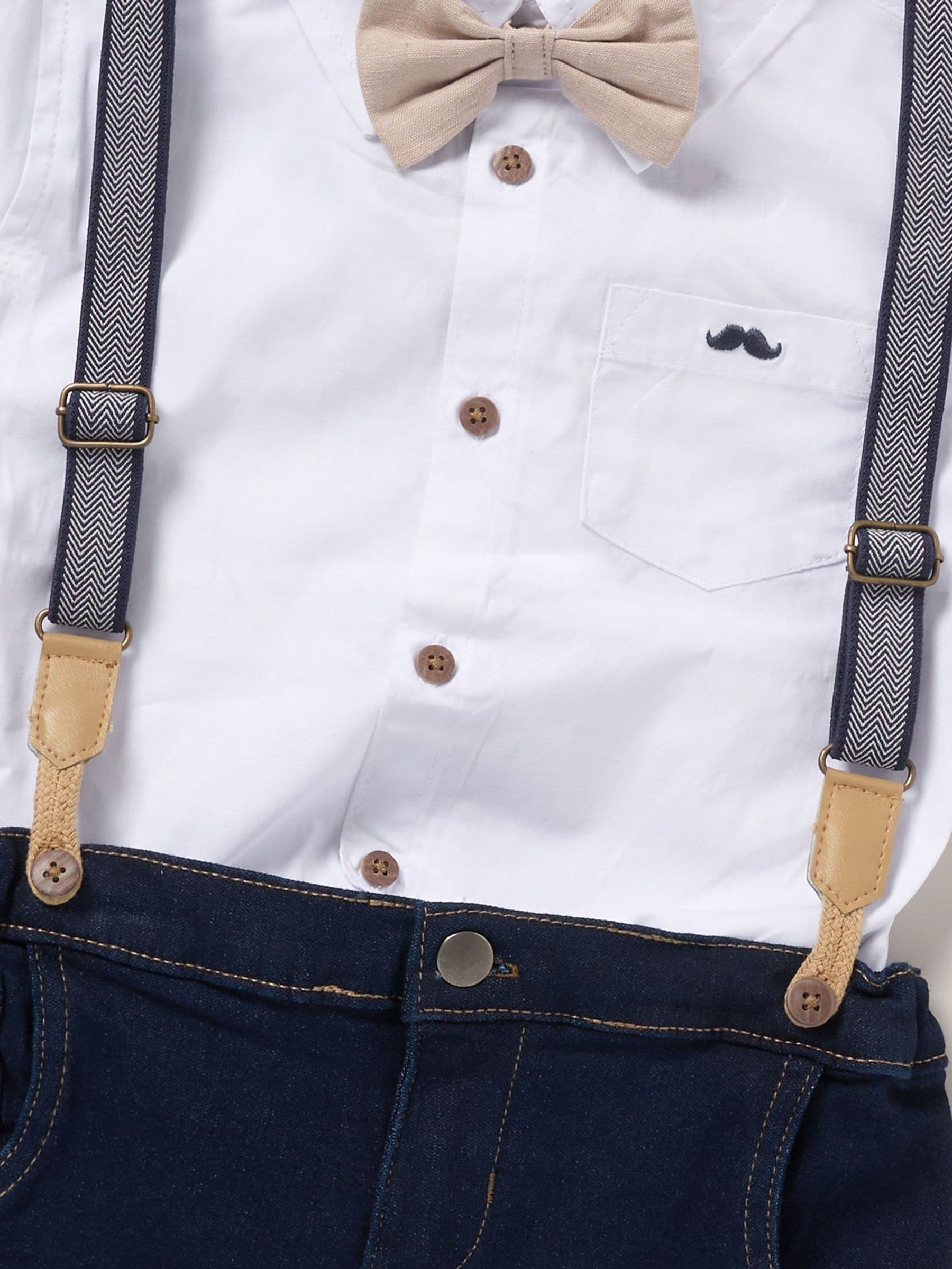 Little Gent Blue Sky Bodysuit Shirt Shorts and Braces Outfit Set