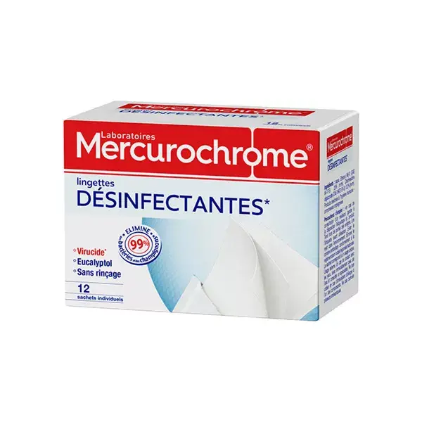 Lenços desinfetantes com mercurocromo, 12 sachês