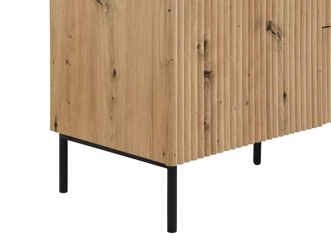 Buffet 2 portes et 3 tiroirs en MDF et métal - Avec LEDs - Naturel et Noir - VIDALEO