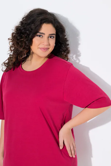 T-Shirt, Rundhalsausschnitt, Relaxed, Halbarm, dunkle himbeere