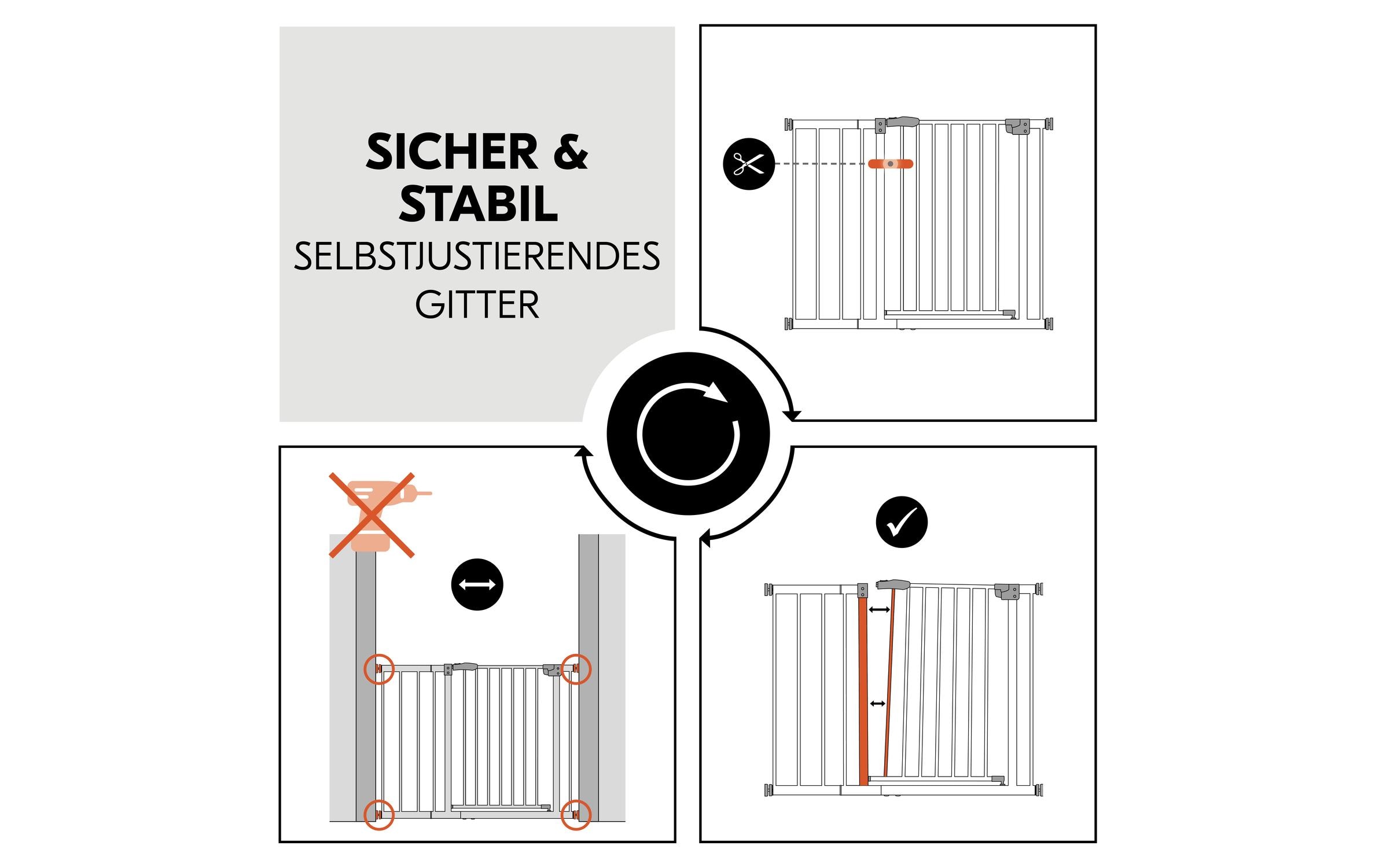 Türschutzgitter Clear Step 2 +21 cm WeissBarrierefreies, manuell schliessendes Tür- und Treppenschutzgitter-Set