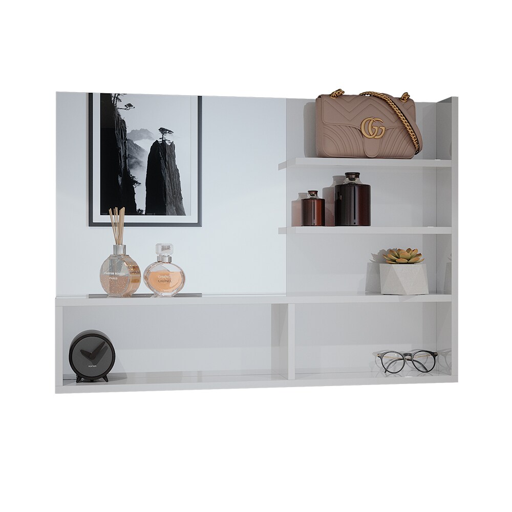 Vicco Spiegelregal Weiß Hochglanz 89,8 x 65 cm, moderner Badspiegel mit Ablagen
