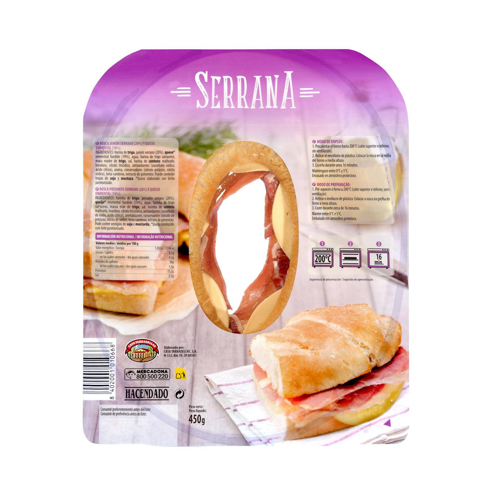 Rouleau de jambon Serrano Hacendado et emmental