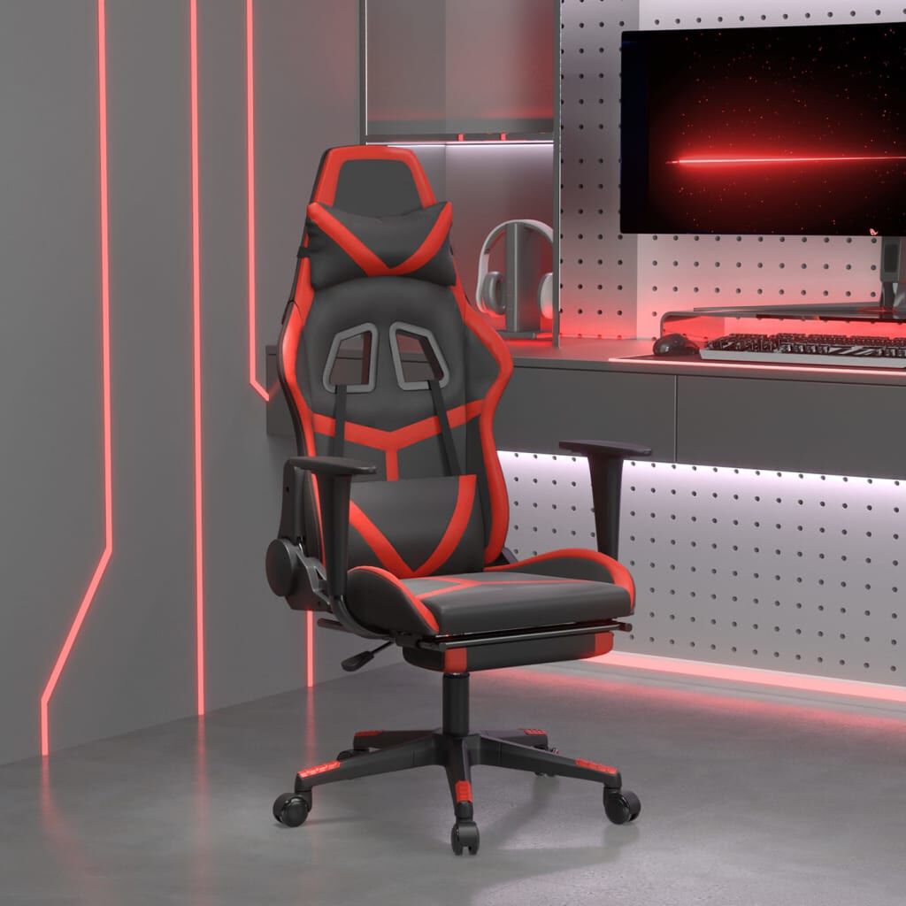 vidaXL Gaming stoel met voetenbank, zwart en rood, kunstleer