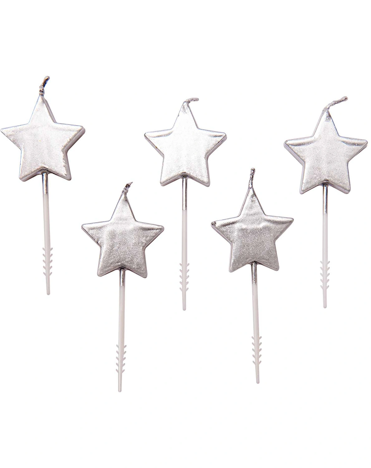 Kuchen-Kerzen STERNE 5er-Pack in silber