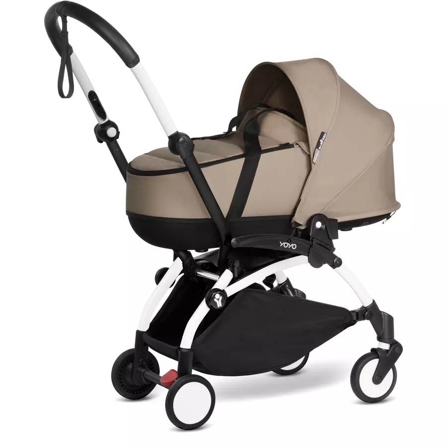BABYZEN Kinderwagen YOYO2 0+ White mit Liegewanne und Textilset Taupe