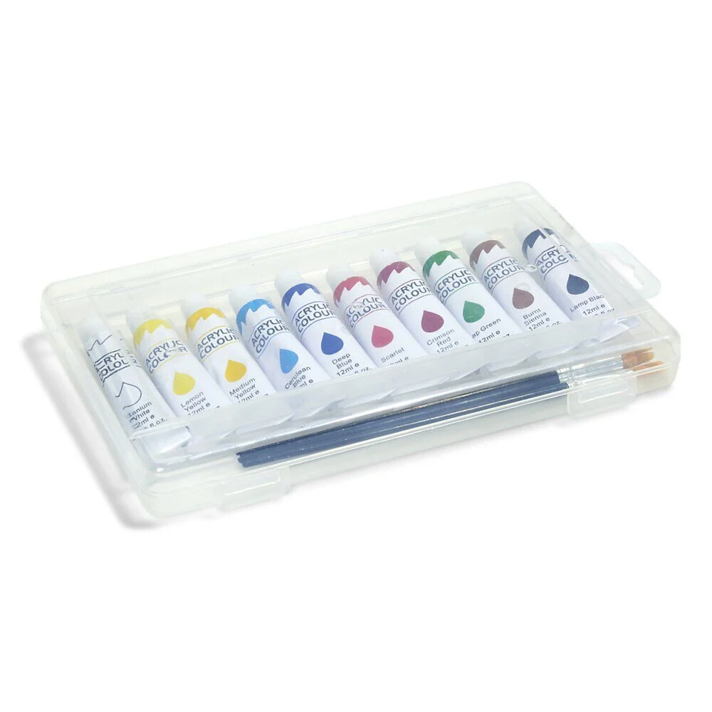 Boîte peinture acrylique 10 tubes 16ml avec 2 pinceaux