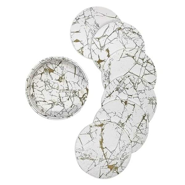 6-pack glass basing pu skinn gull marmor hvit