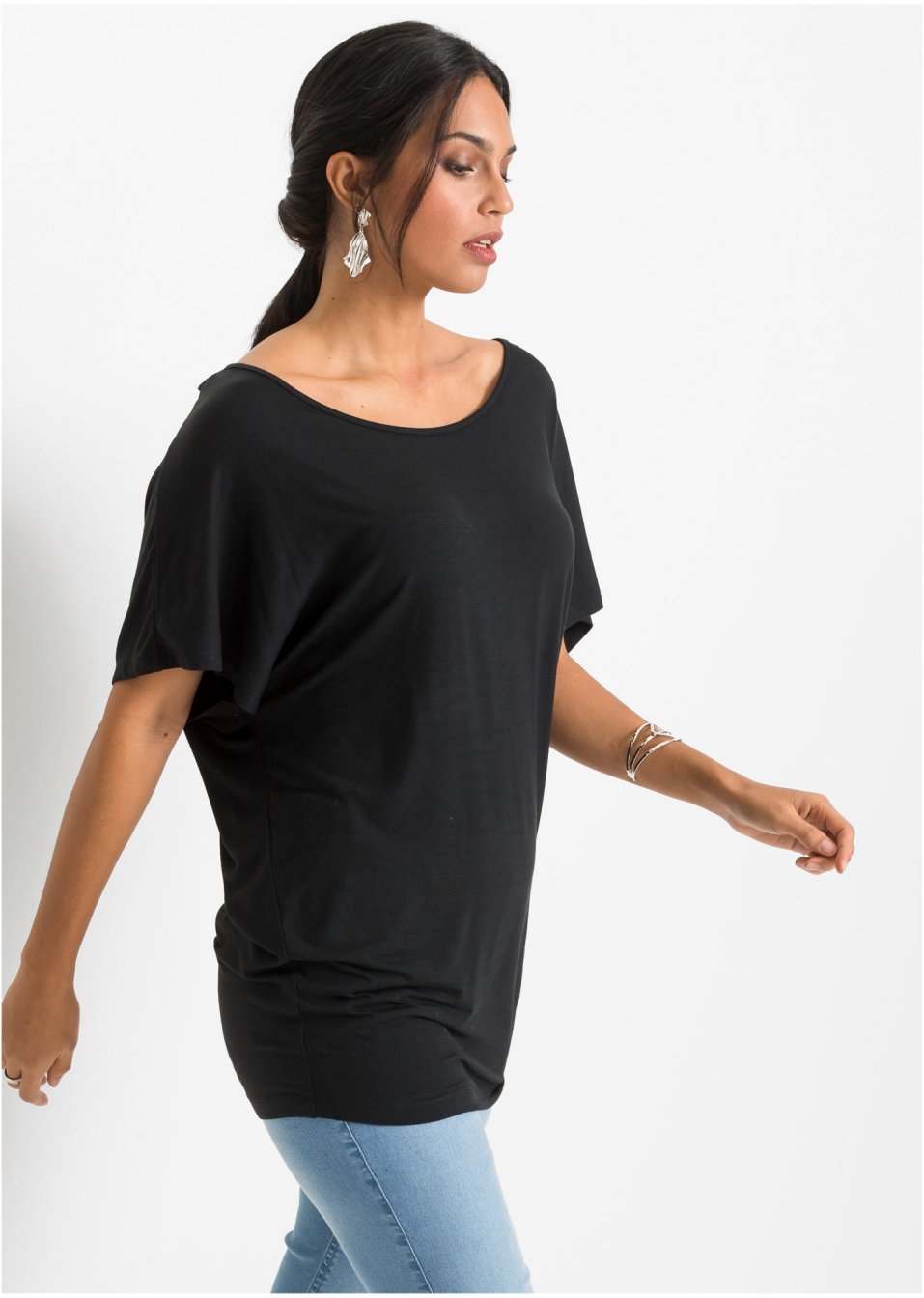 T-shirt manches chauve-souris à dentelle