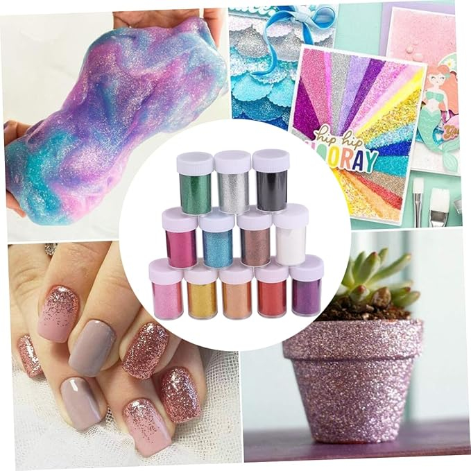 (12er Set) 17g Glitzer Pulver Kit DIY Glitter Puder Glitzerstaub zum Basteln / Dekorieren - Bunt