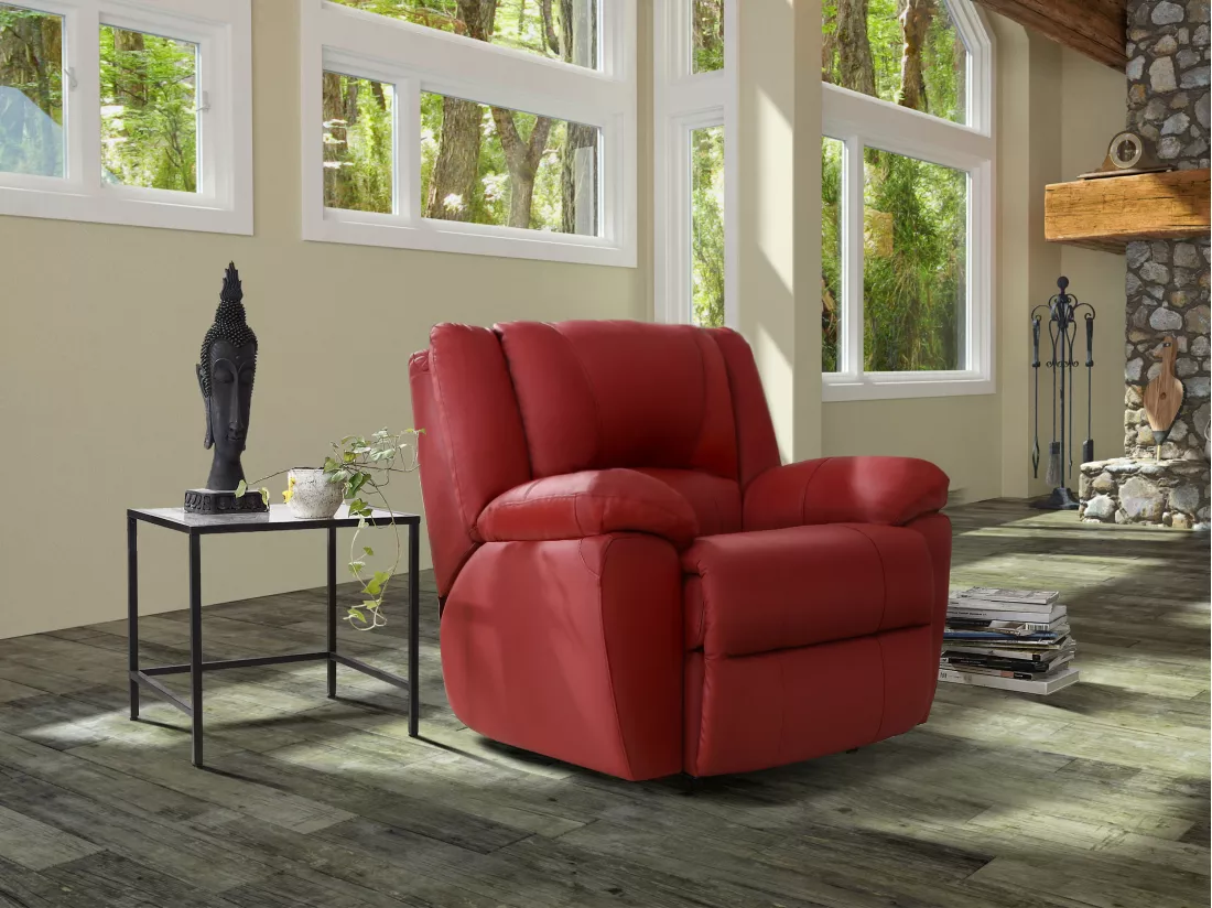 Fauteuil relax en cuir AROMA - Rouge