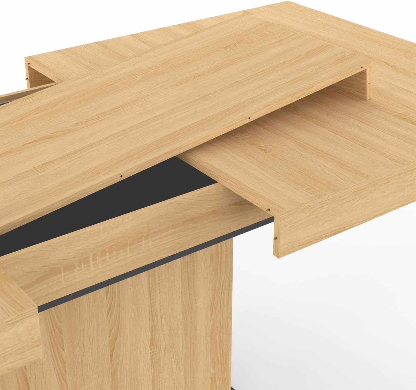IDMarket - Ausziehbarer Esstisch Rechteck Eden 6-10 Personen Holz und schwarzer Sockel 160-200 cm