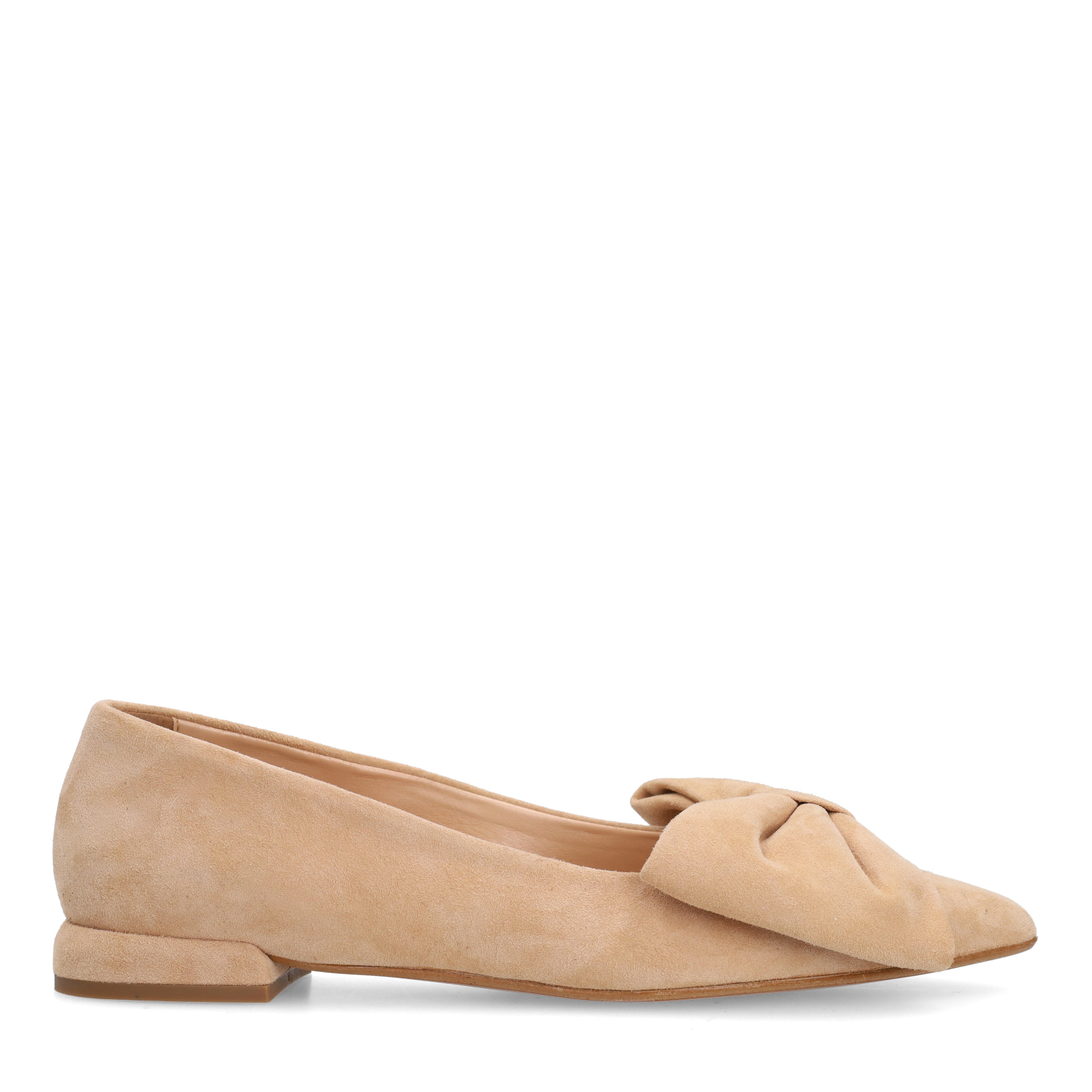 Beige suède loafers met strik