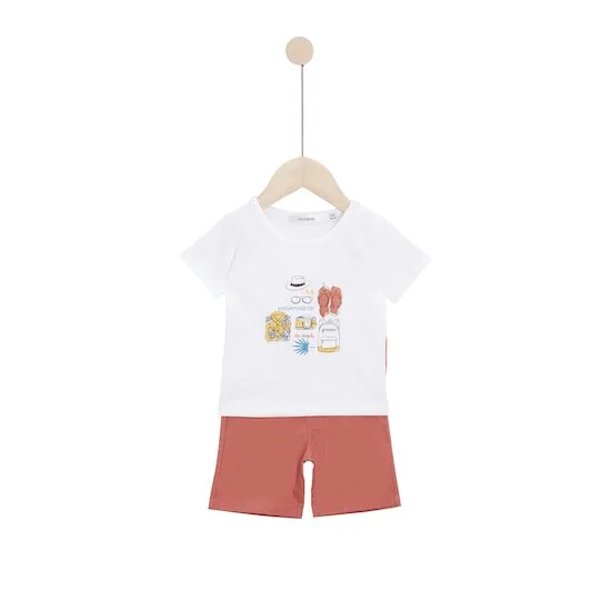 Escapade au Soleil T-shirt manches courtes + Bermuda   Blanc et Rouge        de               Marèse