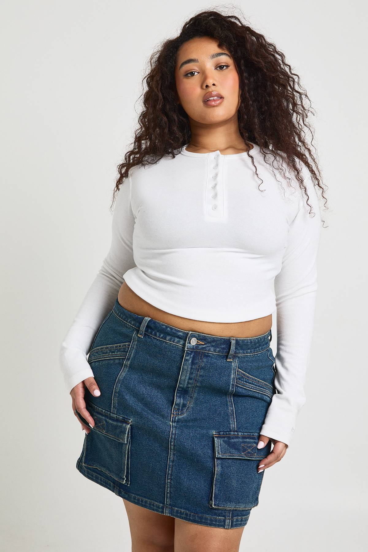 boohoo Jupe En Jean Cargo Mini Grande Taille