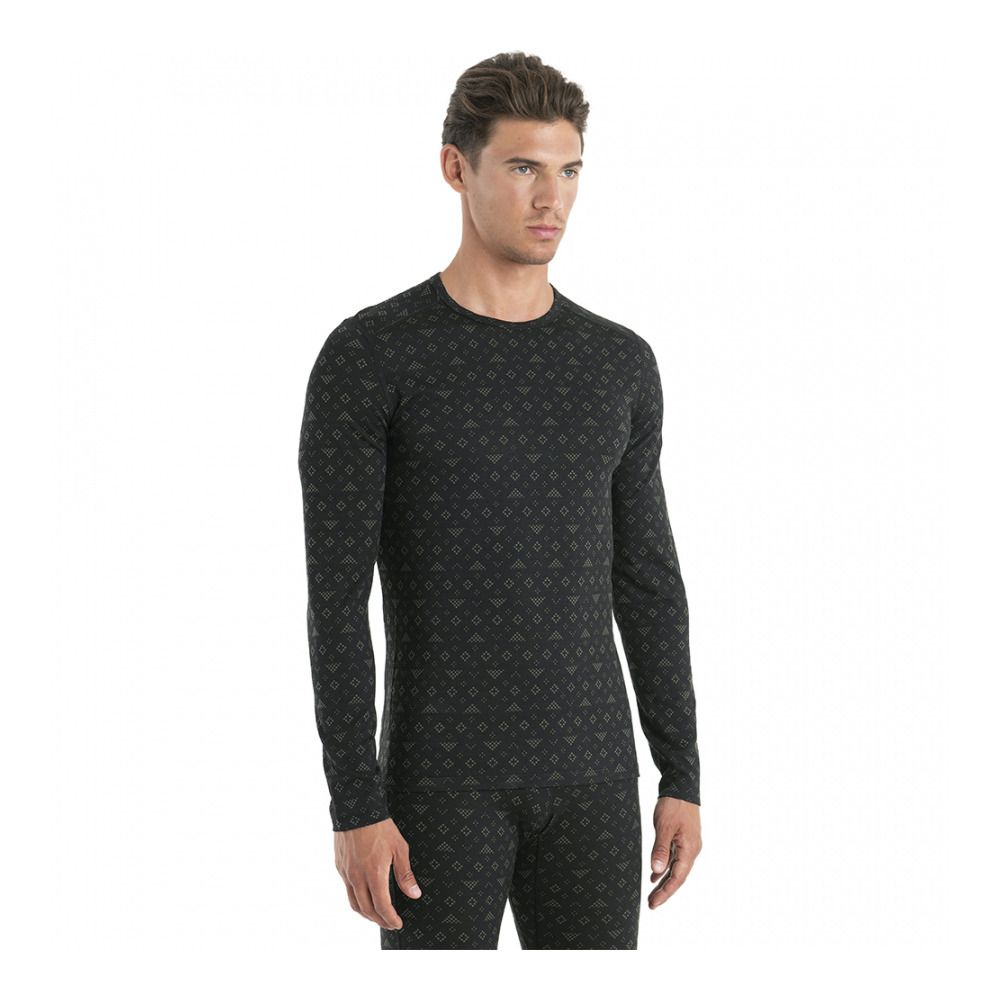 Icebreaker 200 OASIS CREWE FIRST SNOW - Sous-couche Homme black/loden/aop