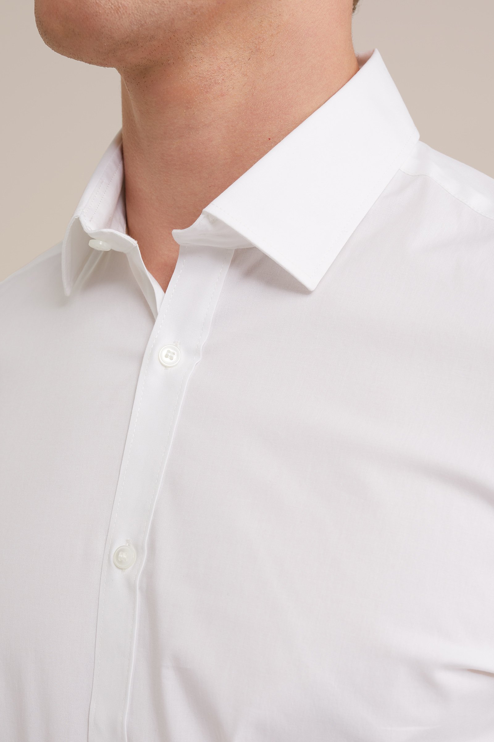 tall fit anti-odour overhemd met stretch Fundamentals Wit