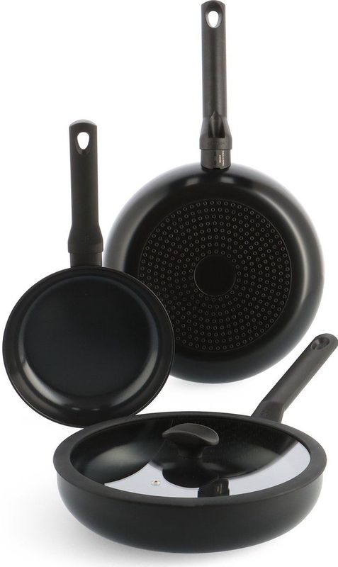 BK Enjoy - Pannenset - Zwart - 3-delig - Ø20/28cm Koekenpannen - Ø28cm Hapjespan met Deksel
