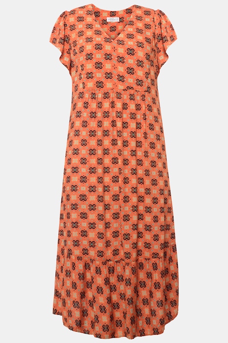 Maxikleid, A-Line, Alloverprint, V-Ausschnitt, Flügel-Halbarm