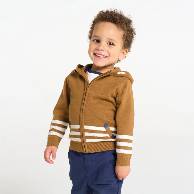 Gilet maille tricot à capuche marron bébé garçon Marron