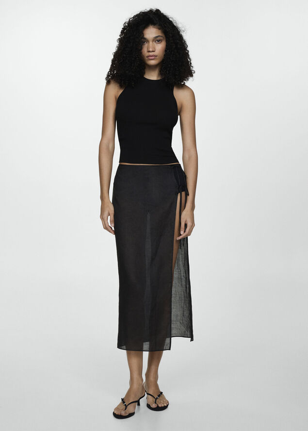 MANGO Ribbed knit top Black