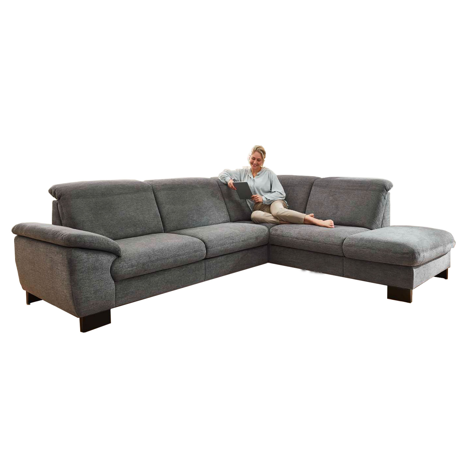 polsterpower Ecksofa - anthrazit - Basisversion - Anstellhocker rechts