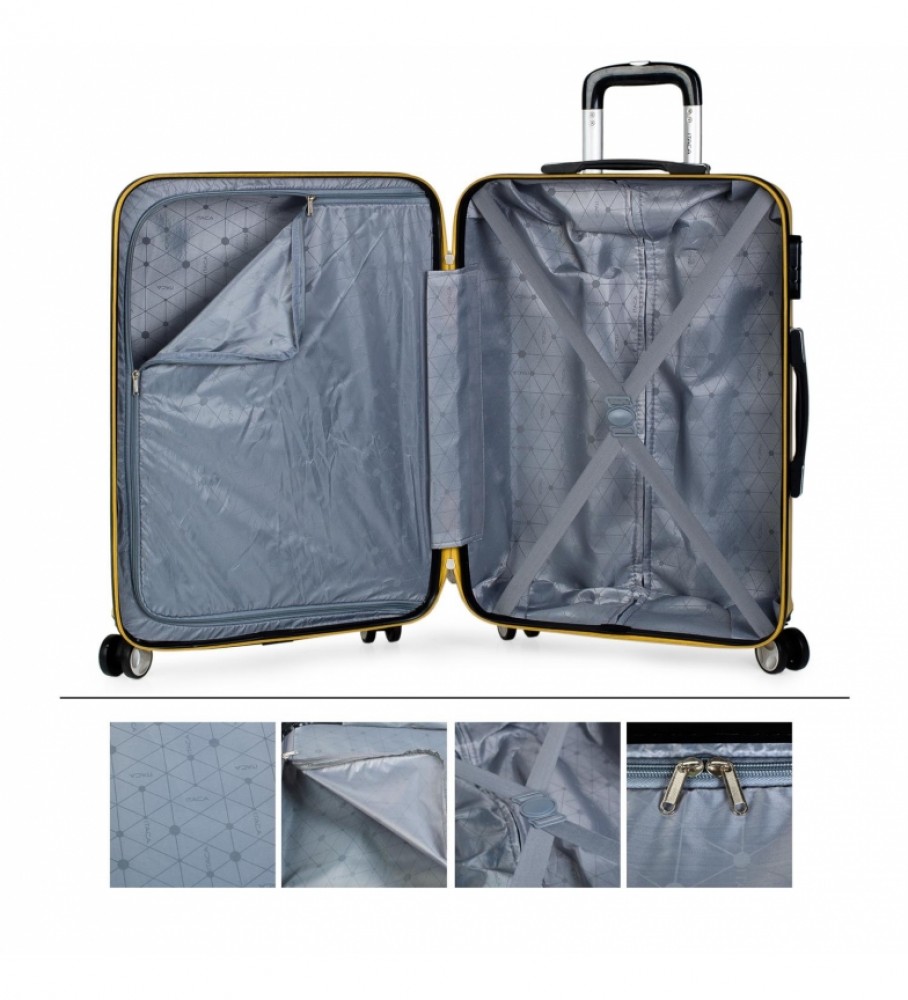 Mala de viagem rígida ITACA com 4 rodas T71660 Mostarda - 61x44x26cm -