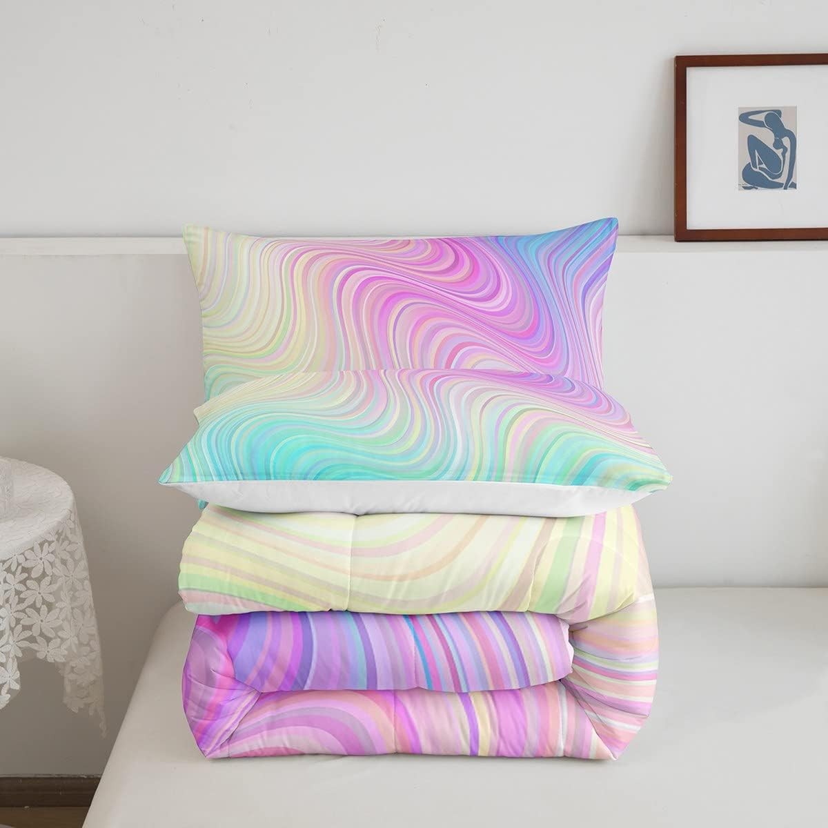(3-tlg. Set) 180x220cm Rainbow Bettwäsche   Kissen Bezug mit Reissverschluss - Regenbogen