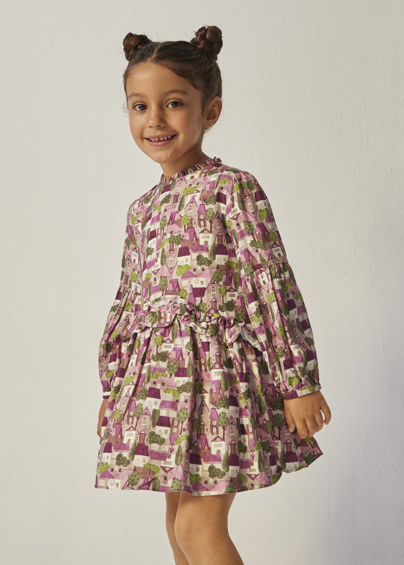 Vestido infantil estampado com babados