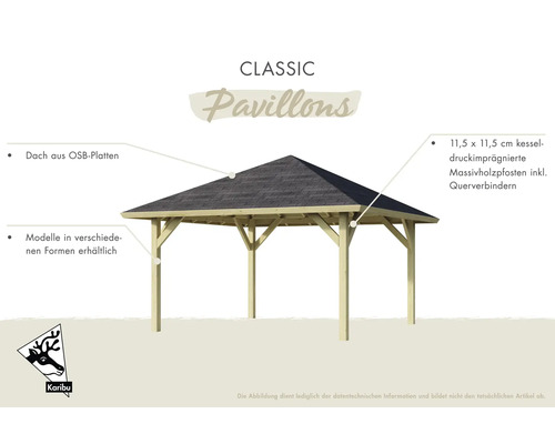 Karibu Classic Dannau 1 paviljoen met kap, 359 x 359 cm, drukgeïmpregneerd