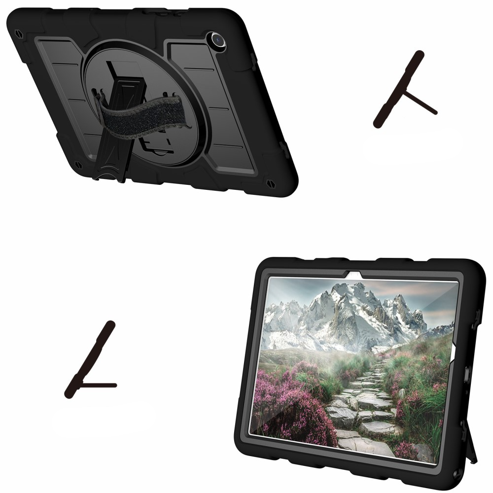 Samsung Galaxy Tab A9  Plus Hybrid Outdoor Case Hülle Handschlaufe   Schultergurt - Schwarz
