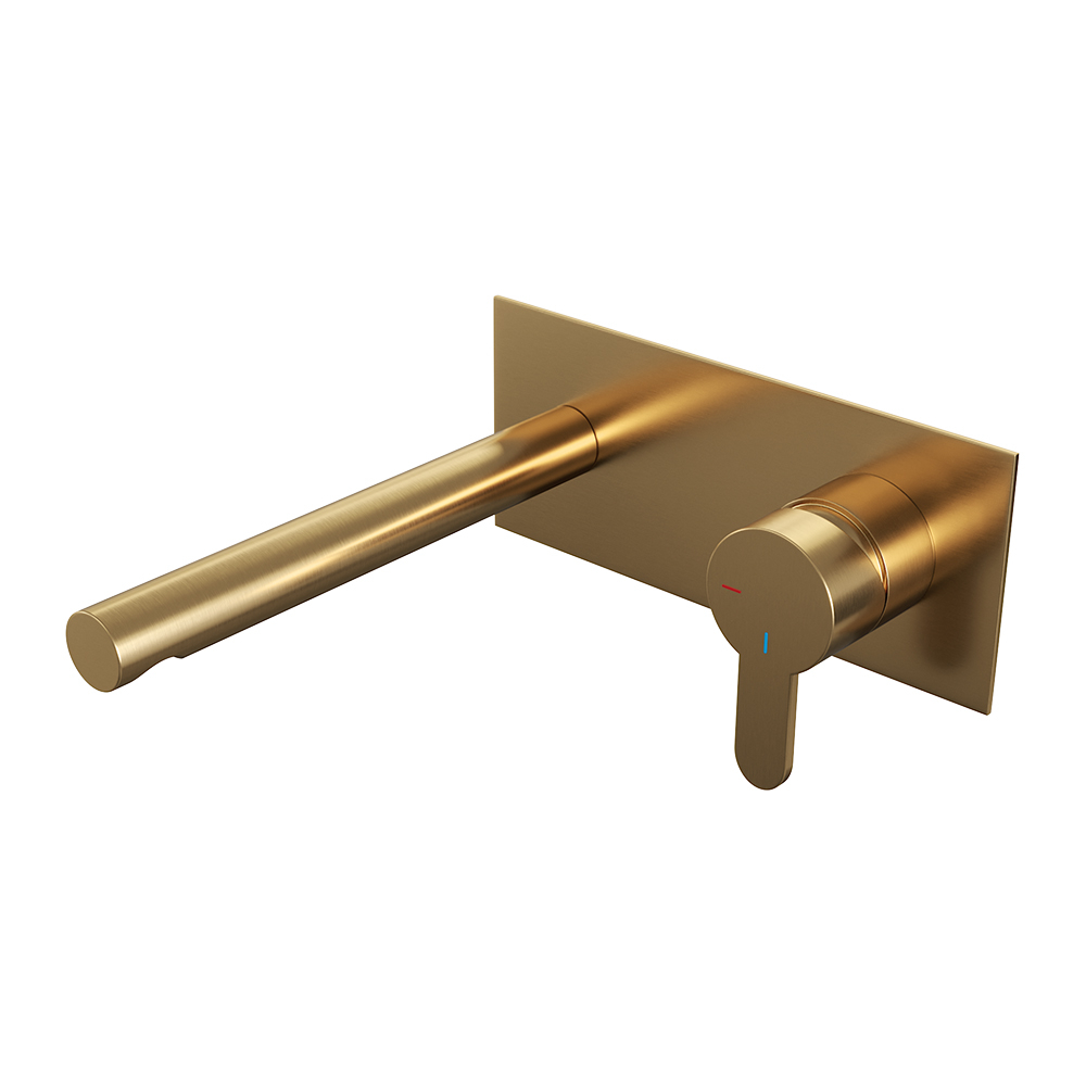 Brauer Gold Edition ColdStart wastafelkraan inbouw rechte uitloop met achterplaat model D1 geborsteld messing PVD