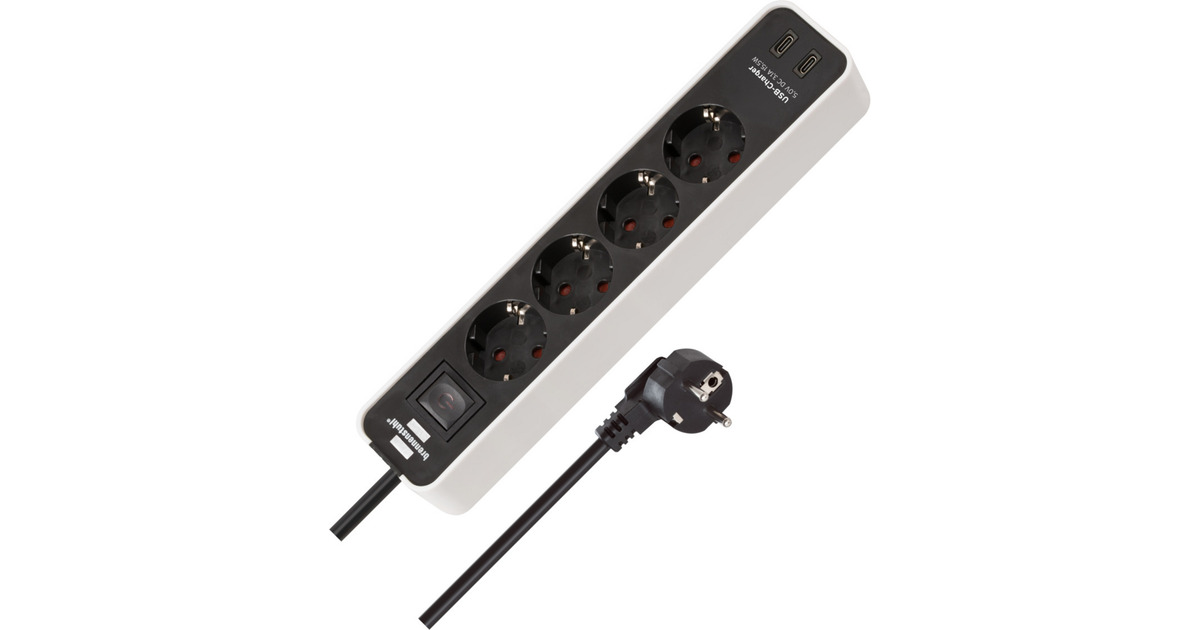 BrennenstuhlEcolor 4-voudige stekkerdoos met 2 USB-laadaansluitingen stekkerdoos  (Wit/zwart, 2x USB-C)