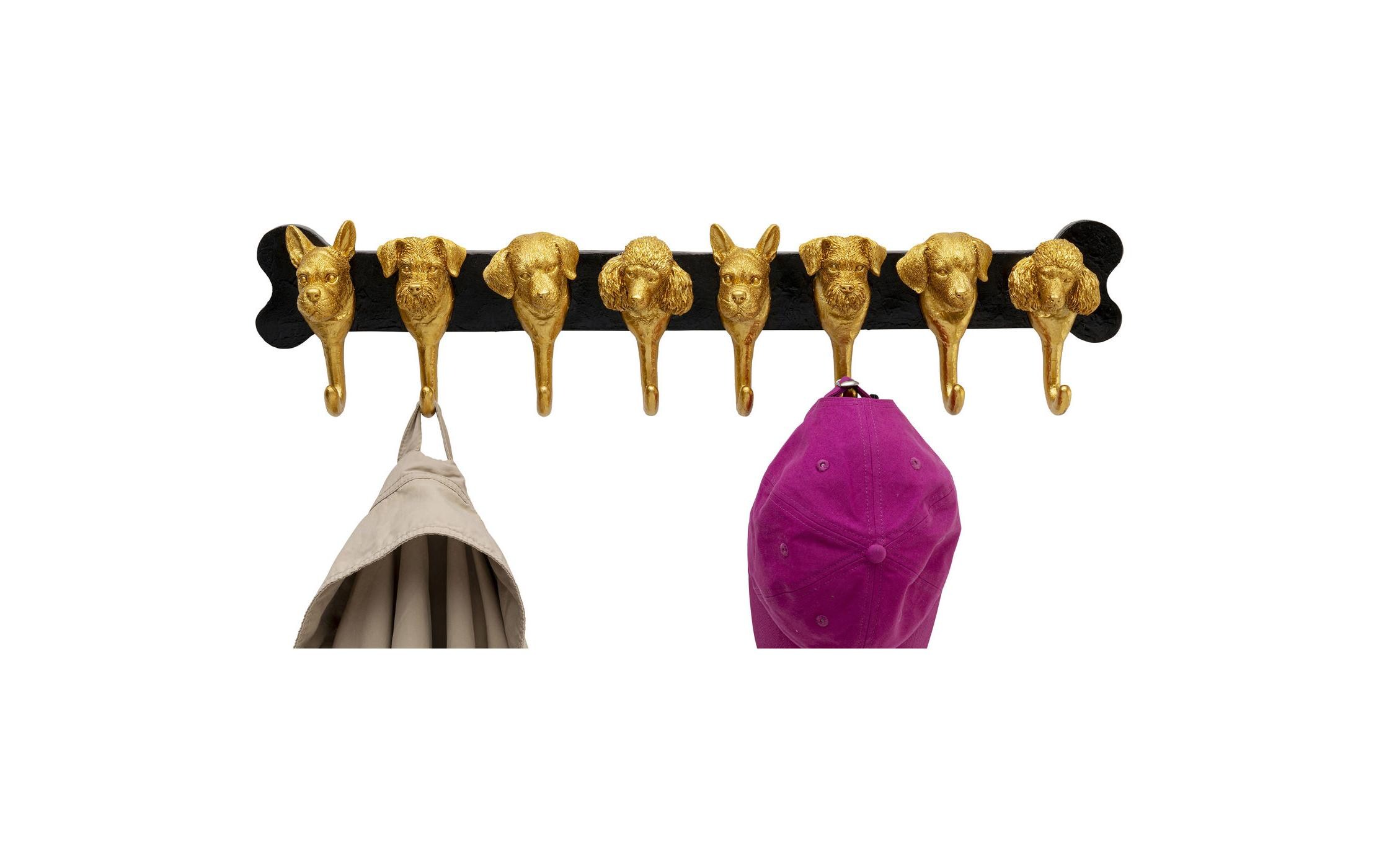 Wandgarderobe Dog Family 69 cm x 15.5 cm, Gold/Schwarz<br>Wandleiste für die Garderobe