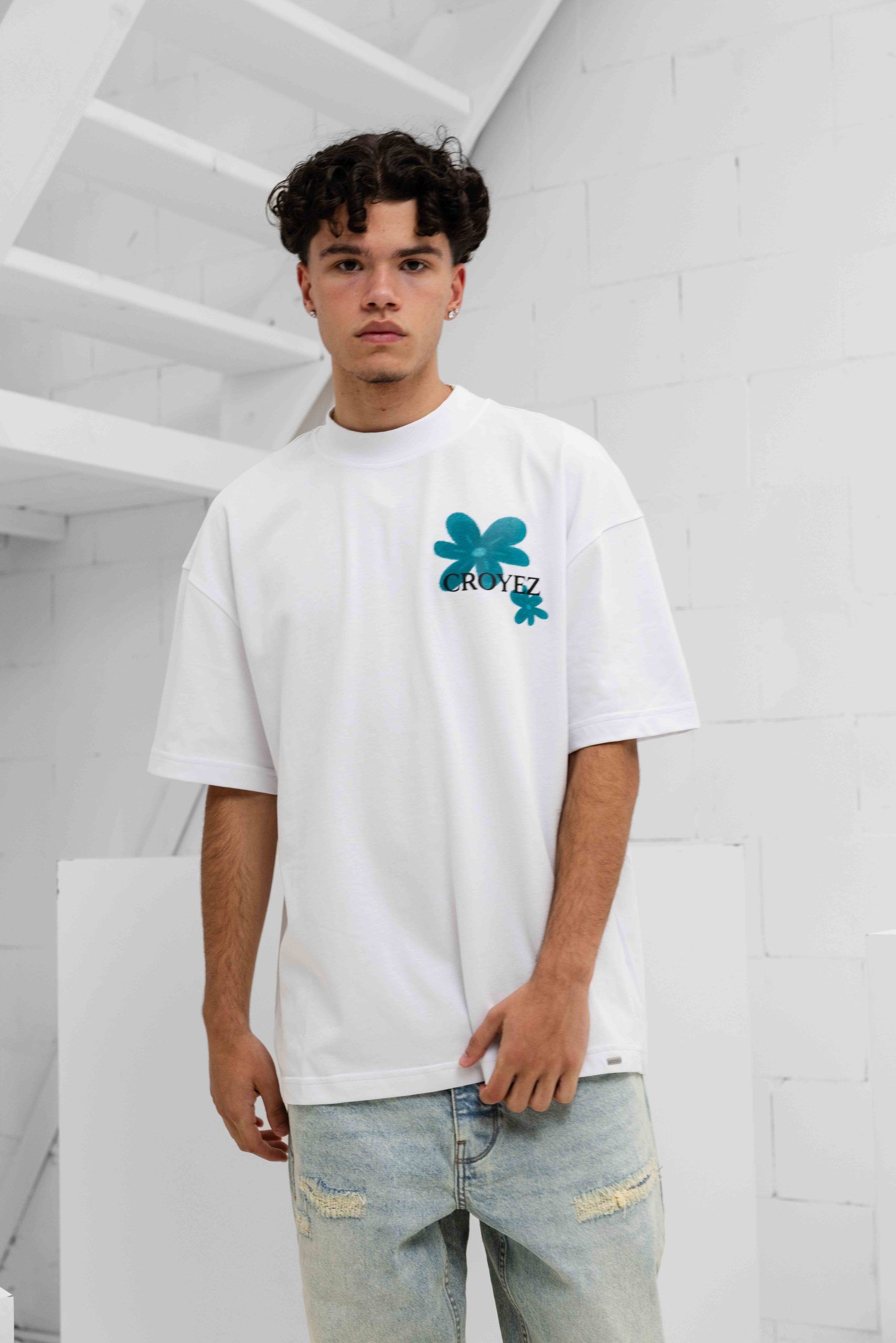 Croyez Botanique T-Shirt Heren Wit/Blauw