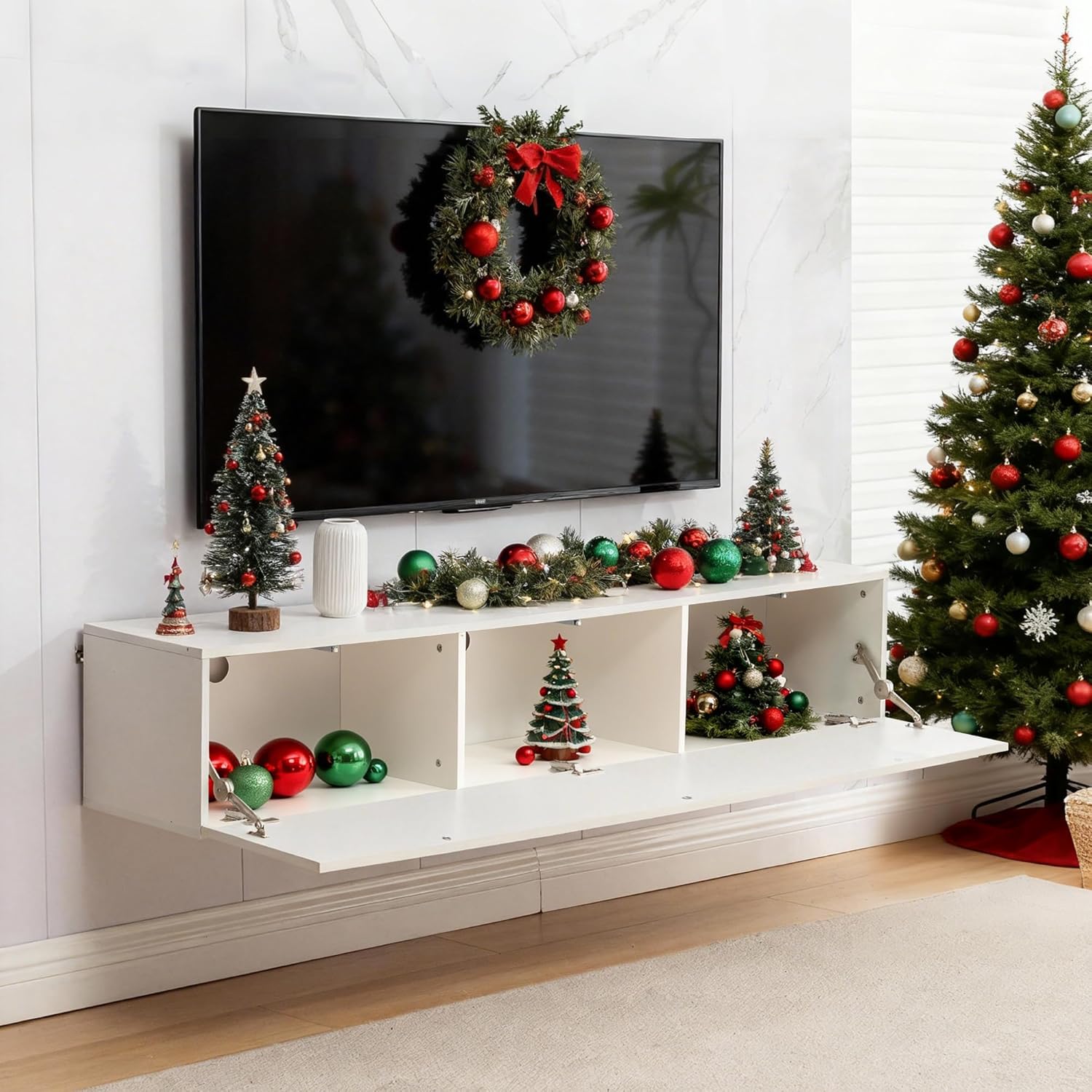 TV Schrank, Lowboard Fernsehschrank TV Schrank Hängend 160x30,5x34cm, Weiß