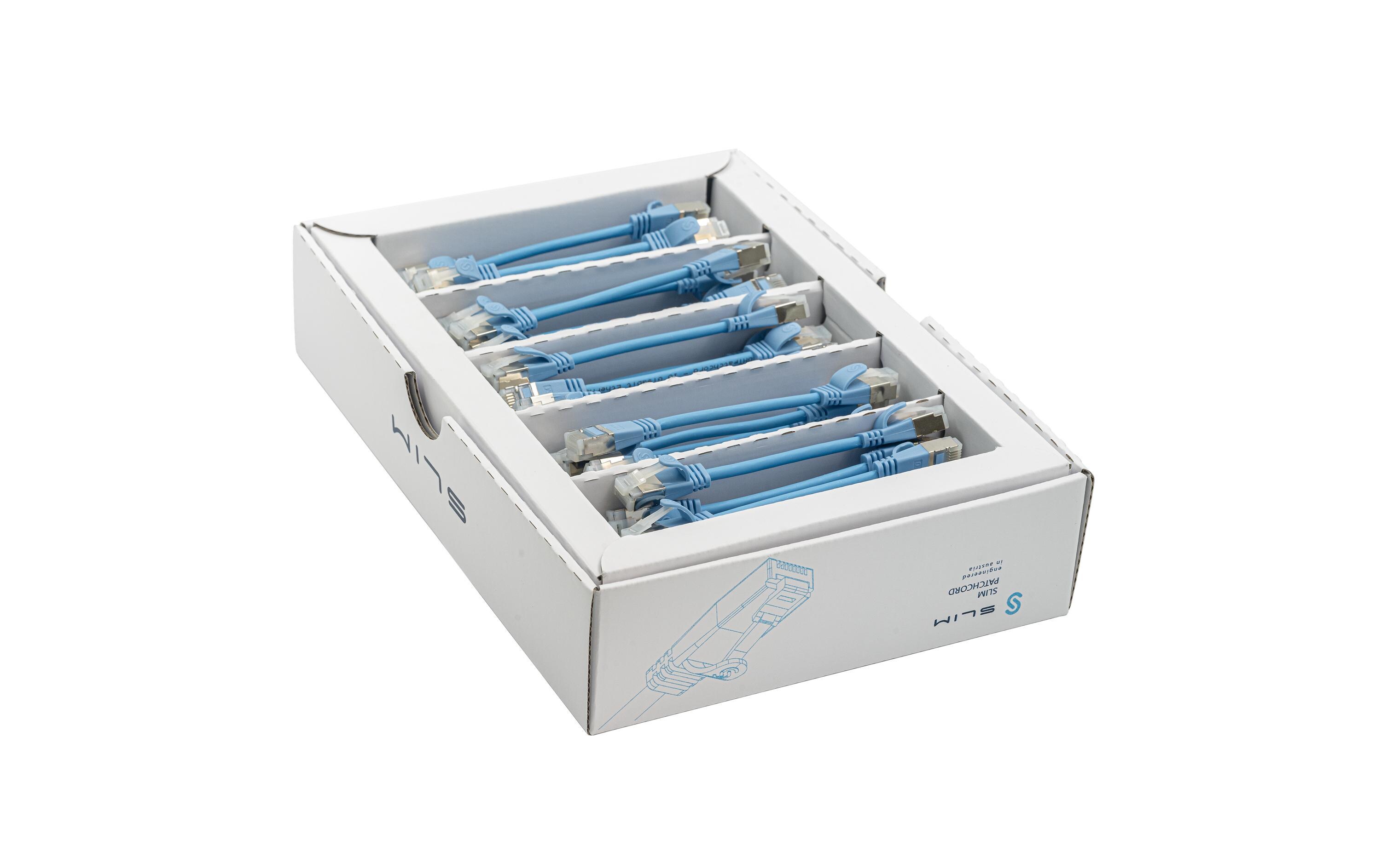 Slimpatchkabel RJ-45, Cat 6A, U/FTP, 0.1 m, Blau, 50-Pack<br>SLIM Multipack, 50x 0.1m KAT6A Patchkabel, blau