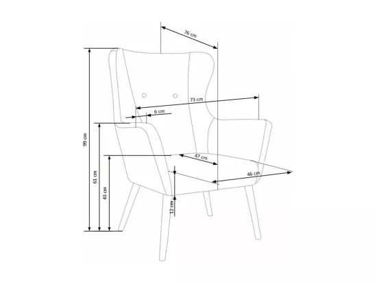 Fauteuil rembourré en tissu gris foncé avec dossier haut et pieds en bois de caoutchouc WISH