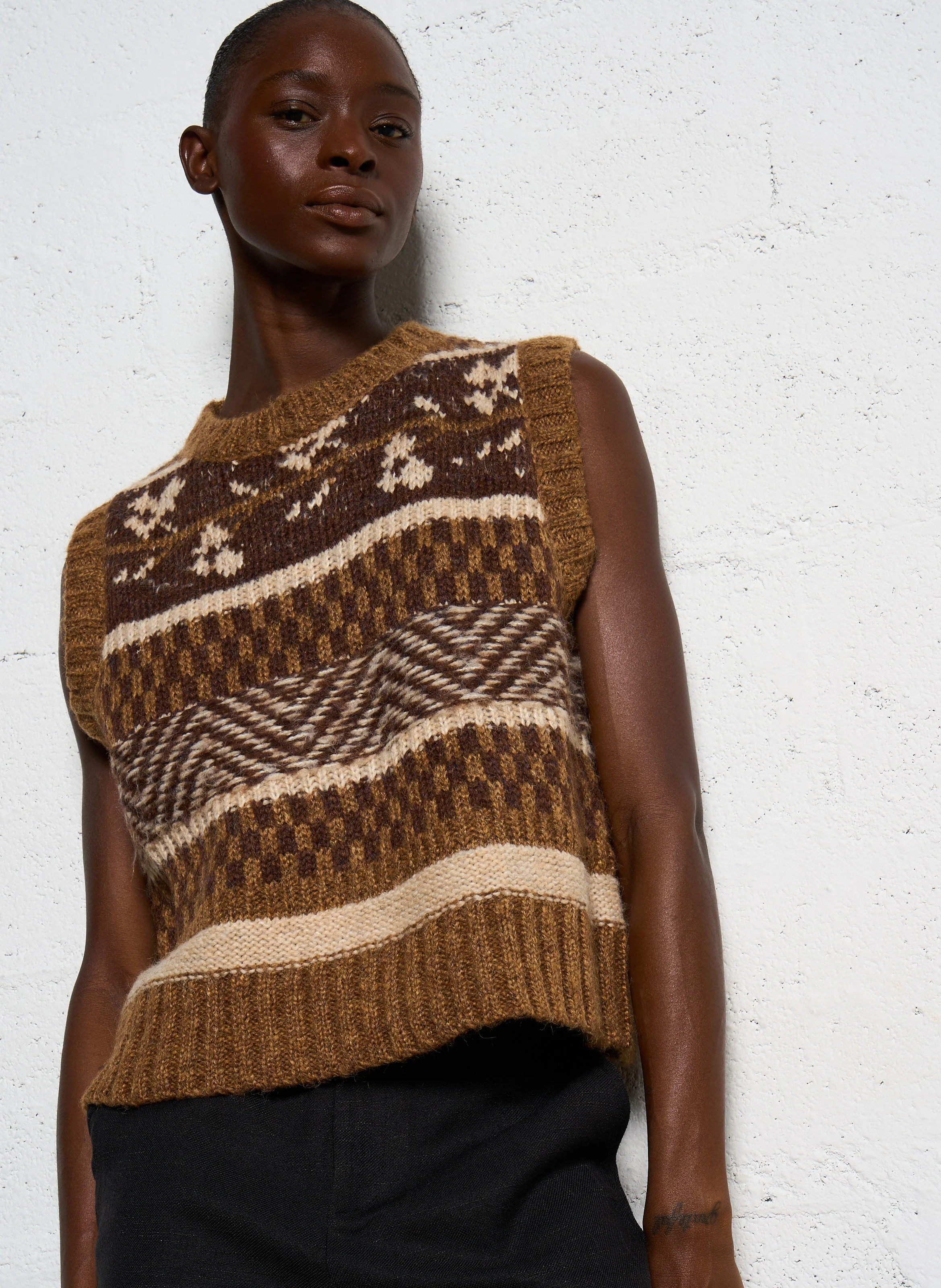 Pull droit en jacquard imprimé | Marron