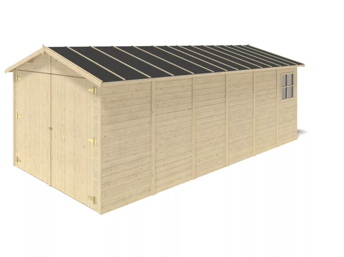 Garage en bois - 18,19m2 - 3,05x5,91m - Ep. 18mm - couleur: naturel - GAR29 - ALTANKA