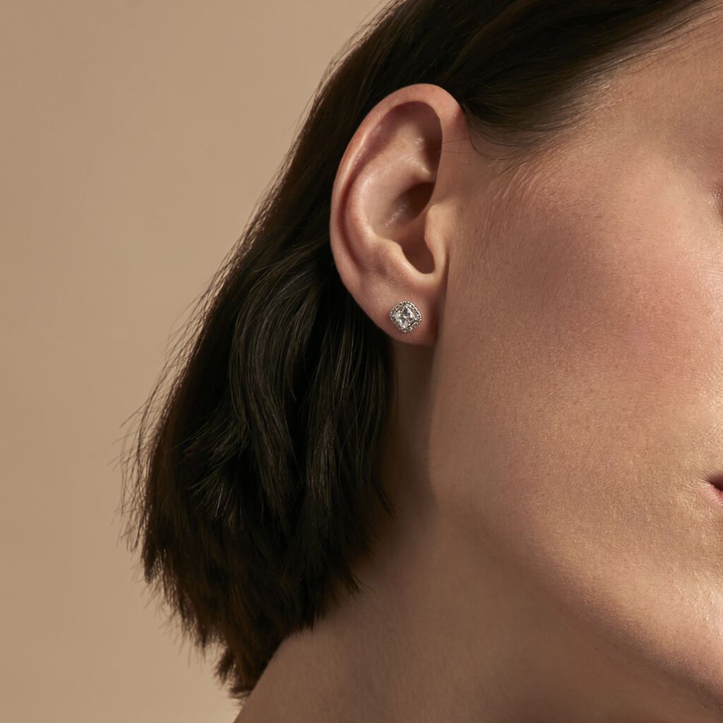 Boucles D'oreilles Puces Adrienne Or Blanc Oxyde De Zirconium
