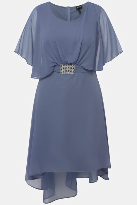 Abendkleid, Chiffon, V-Ausschnitt, Halbarm, Unterkleid