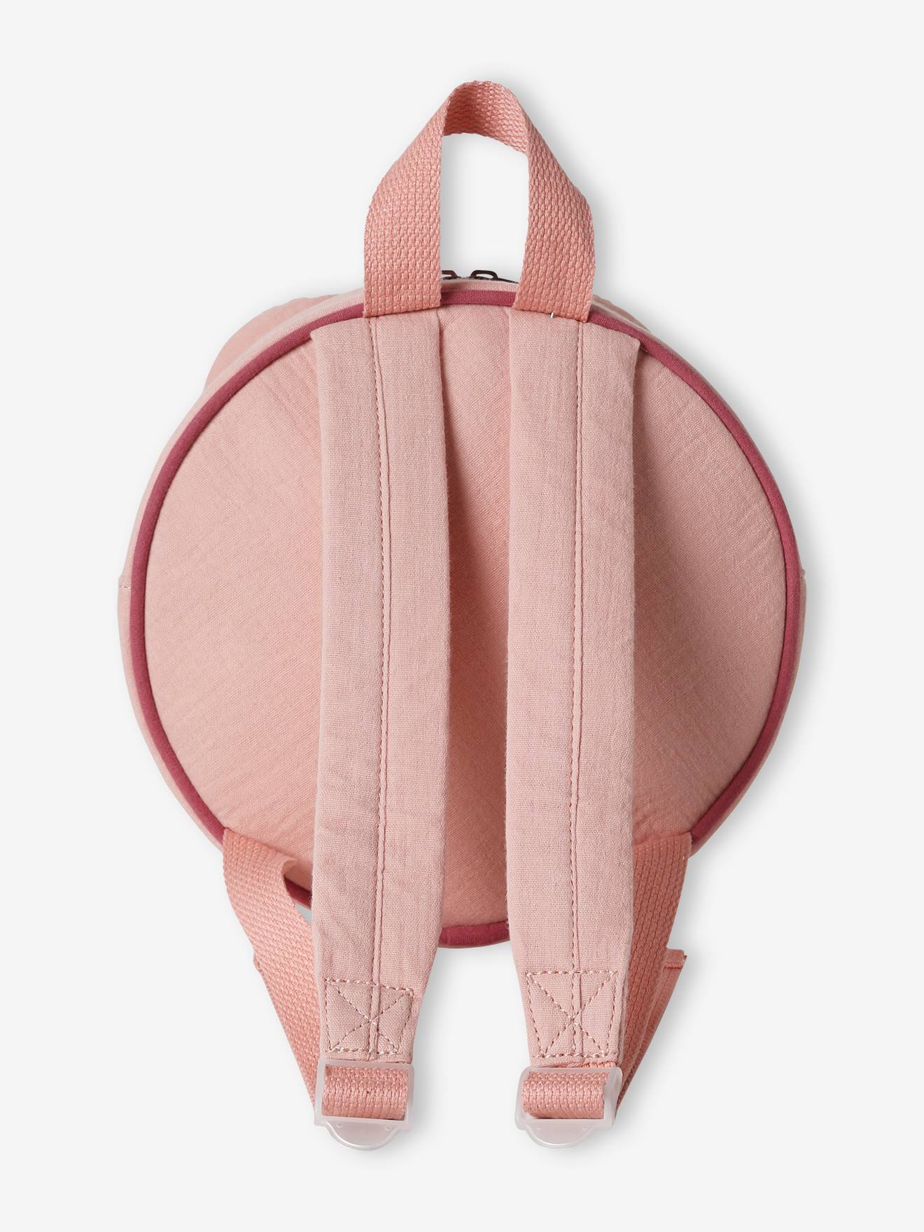 Mochila de gaze de algodão com estampa de flores para menina, ideal para pré-escola, cor rosa antigo.