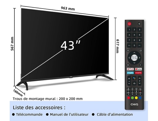 CHIQ - TV LED 4K 108 cm U43GLX Android Smart TV, UHD, 4K