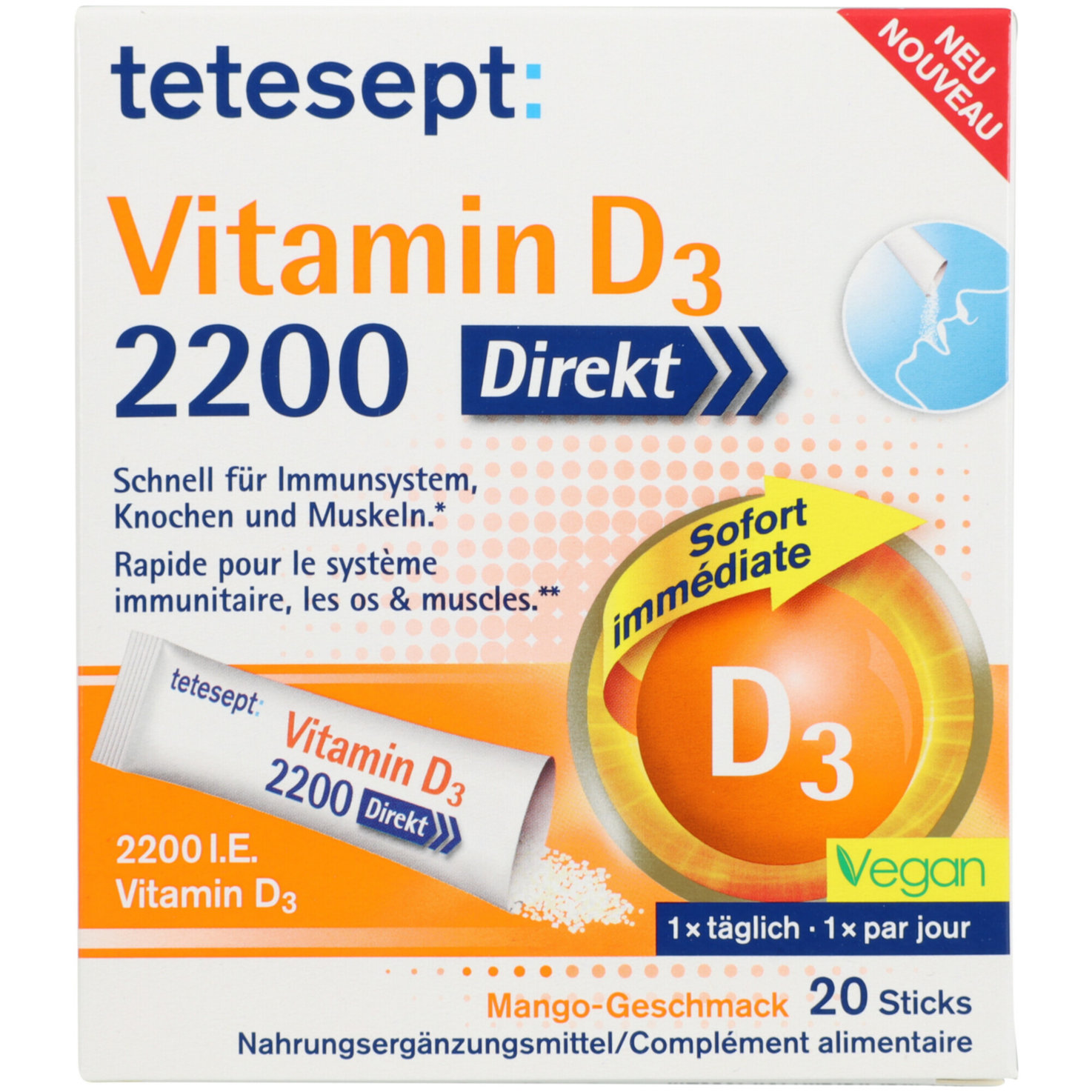 Tetesept Vitamin D3 Direkt Sticks 20 Stück