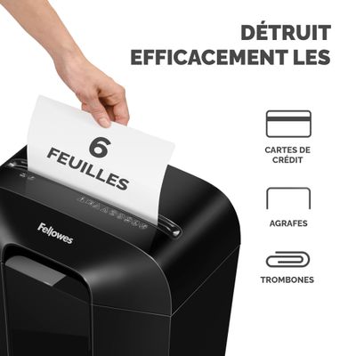 Fellowes Powershred LX25M - Destructeur de documents coupe croisée mini-cut - 6 feuilles - Corbeille 11,5 litres
